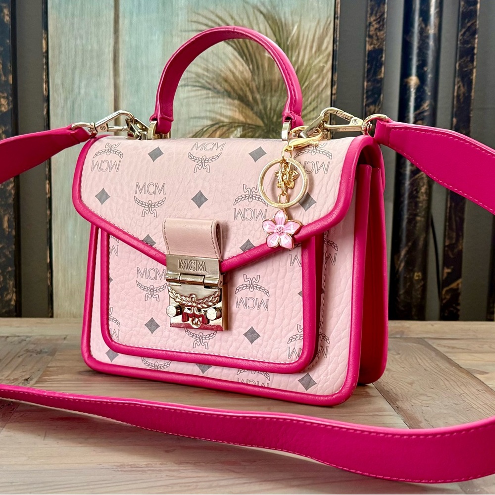 MCM Powder Pink Visetos Small Top Handle Shoulder Satchel Bag w/FREE GIFT - Picture 3 of 15